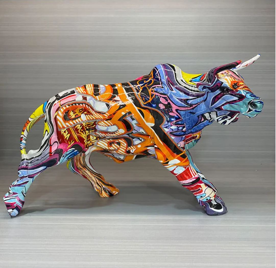 Bull Statue, Resin, Graffiti, 18 cm