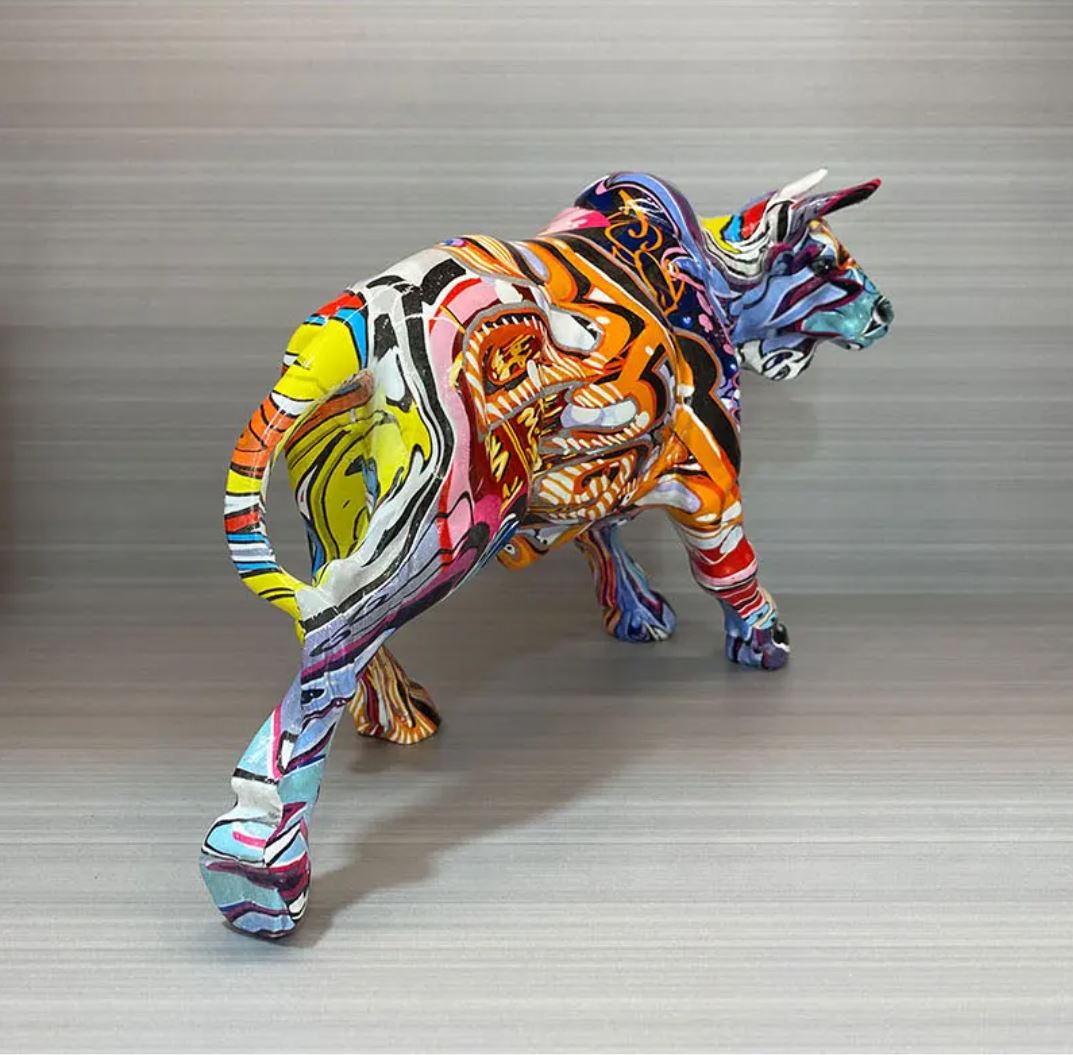 Bull Statue, Resin, Graffiti, 18 cm