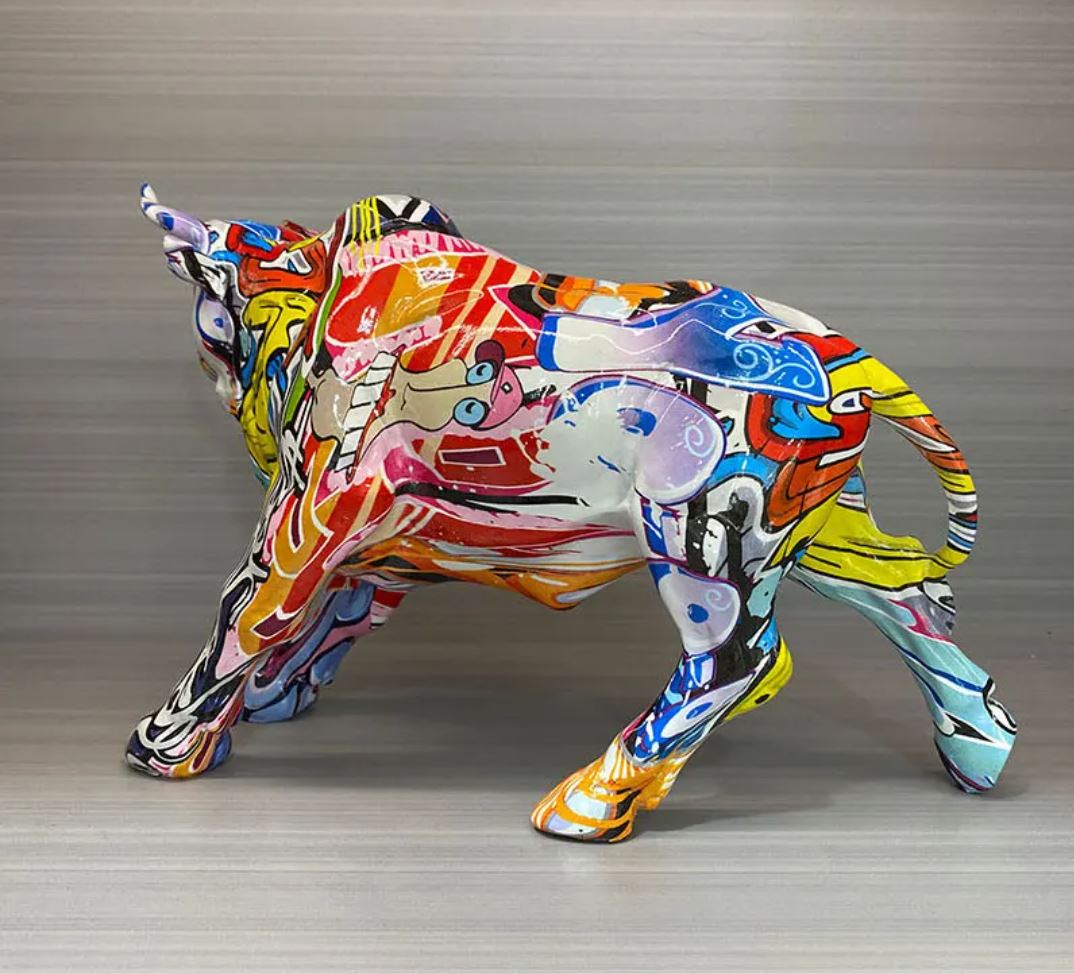 Bull Statue, Resin, Graffiti, 18 cm