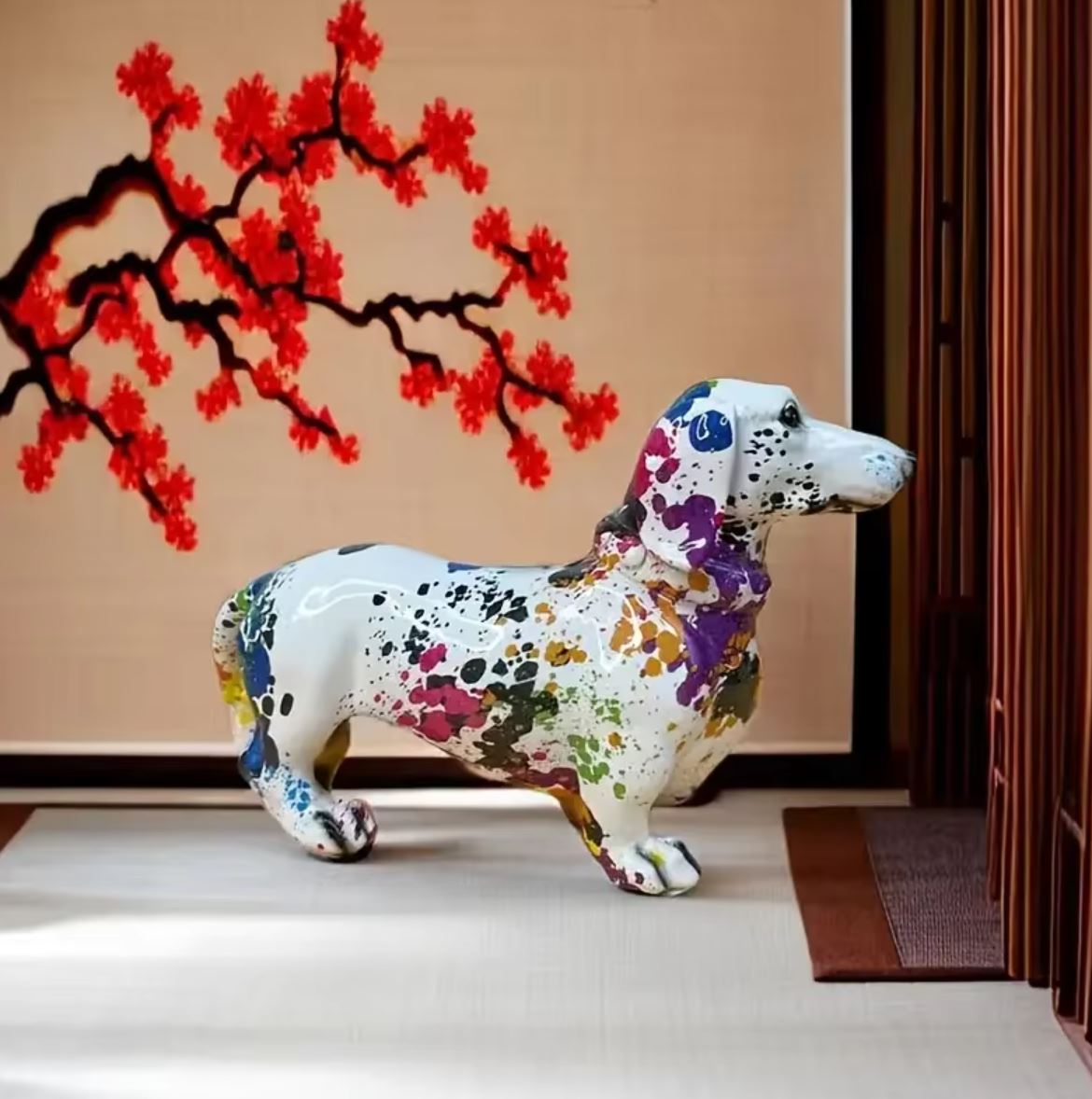 Dachshund Dog Statue, Paint Splatter, 13 cm