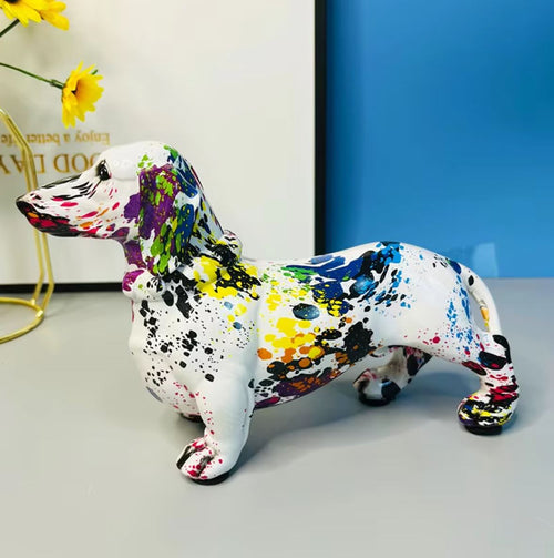 Dachshund Dog Statue, Paint Splatter, 13 cm