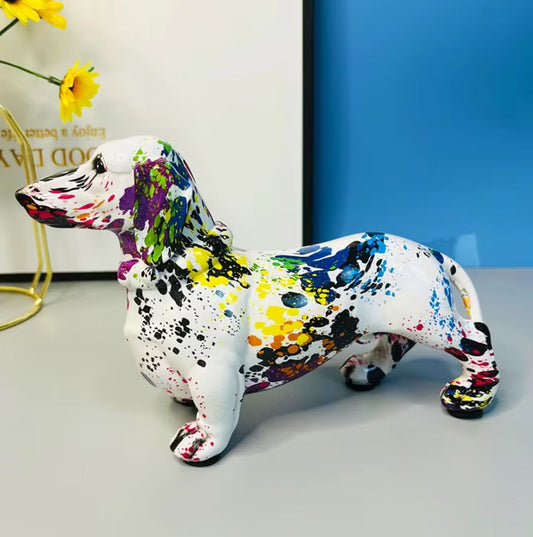 Dachshund Dog Statue, Paint Splatter, 13 cm