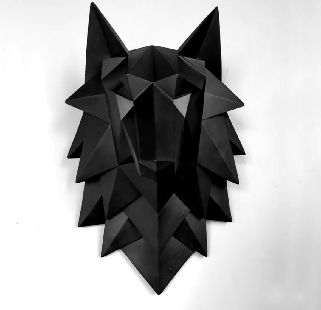 Black Wolf Head Wall Statue 35 cm