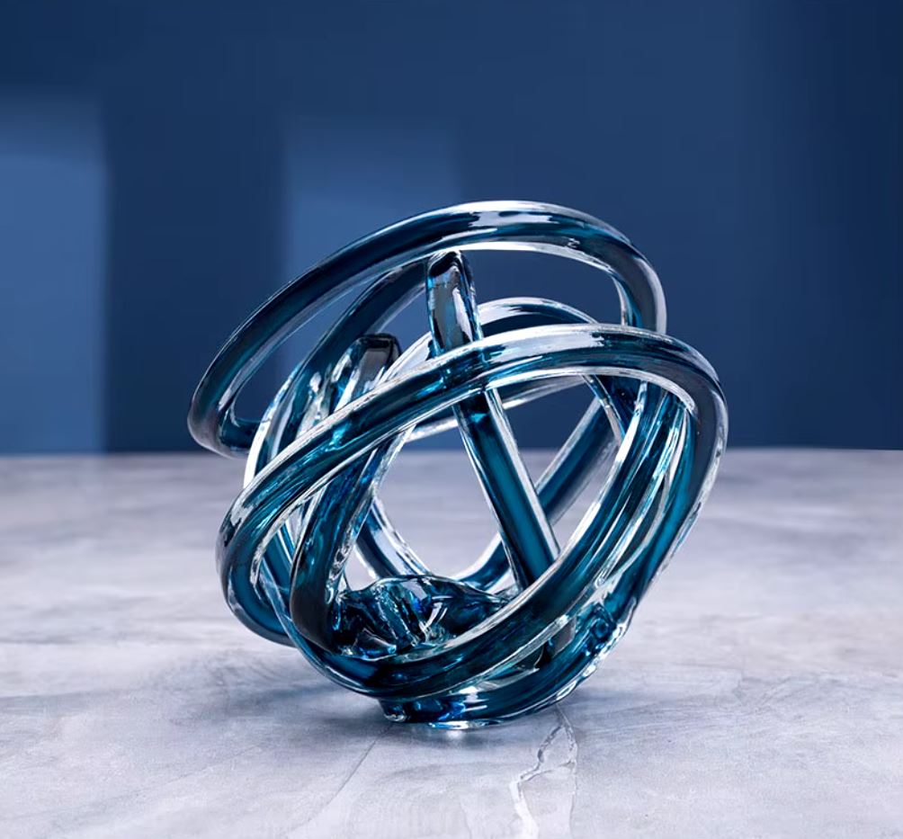 Twisted Coil Glass Sculpture, Blue, 16 cm