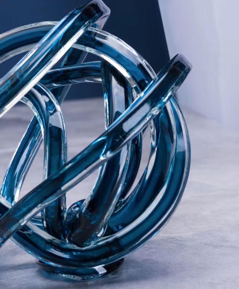 Twisted Coil Glass Sculpture, Blue, 16 cm