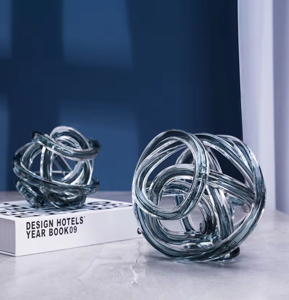 Twisted Coil Glass Sculpture, Gray, 16 cm