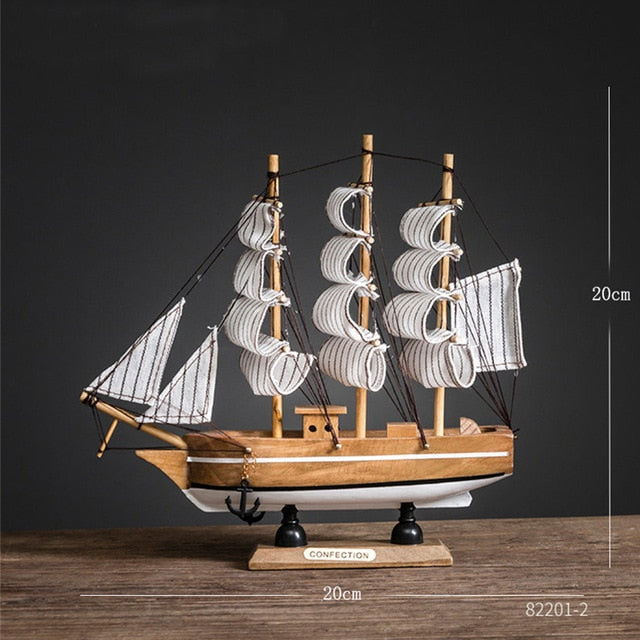 Retro Wooden Handmade Sailboat Miniature