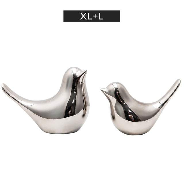 Silver Ceramic Bird Figurines