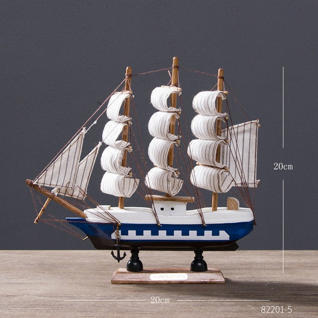 Retro Wooden Handmade Sailboat Miniature