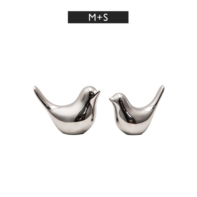 Silver Ceramic Bird Figurines