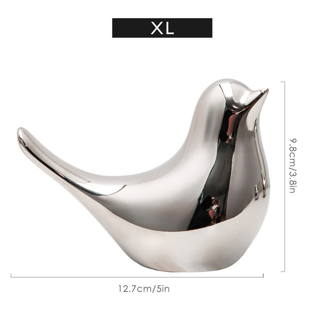Silver Ceramic Bird Figurines