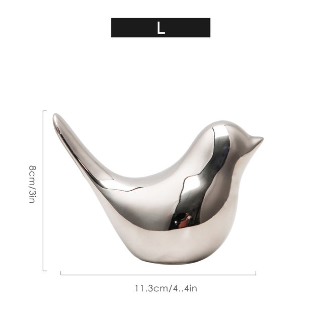 Silver Ceramic Bird Figurines