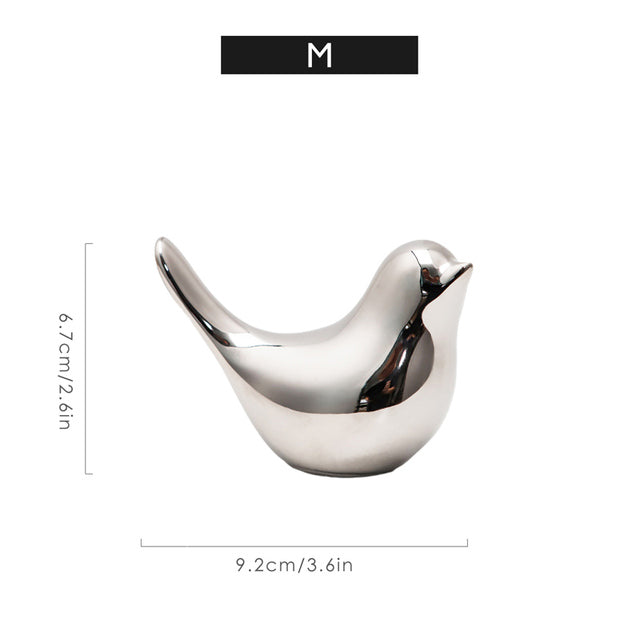 Silver Ceramic Bird Figurines