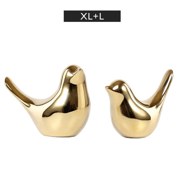Silver Ceramic Bird Figurines