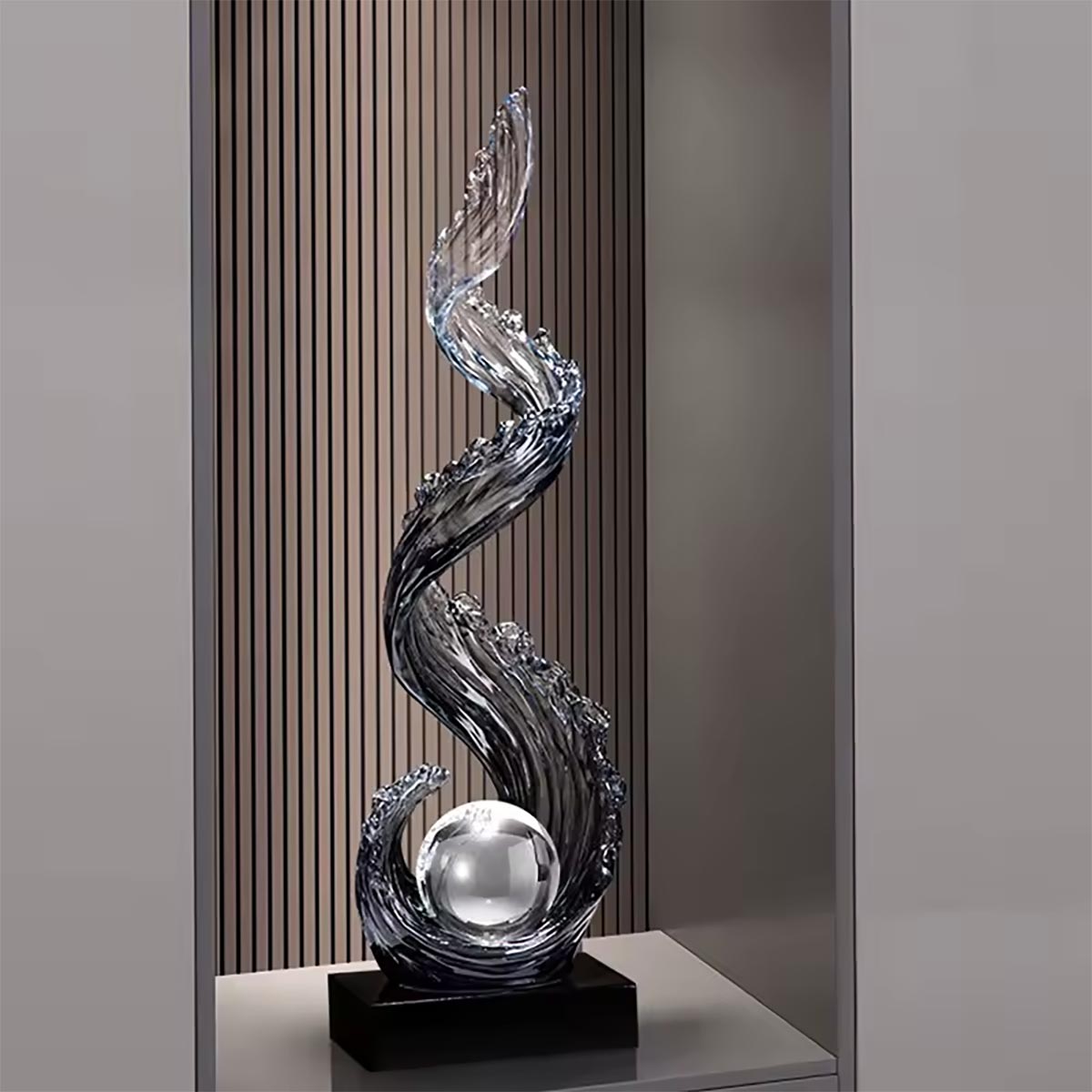 Gray Abstract Design Statue – Wave with Pearl - 70 cm