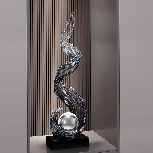 Gray Abstract Design Statue – Wave with Pearl - 70 cm