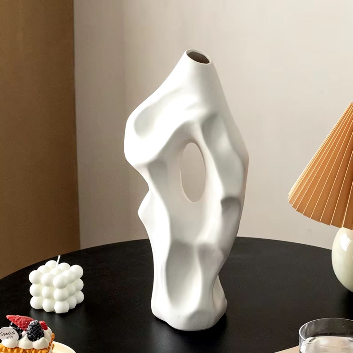 White Abstract Ceramic Vase 36 cm