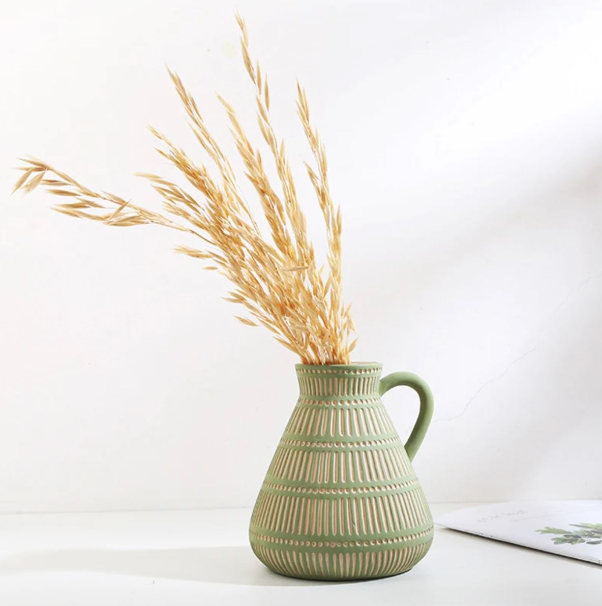 Antique Greek Ceramic Vase, Green, 15 cm