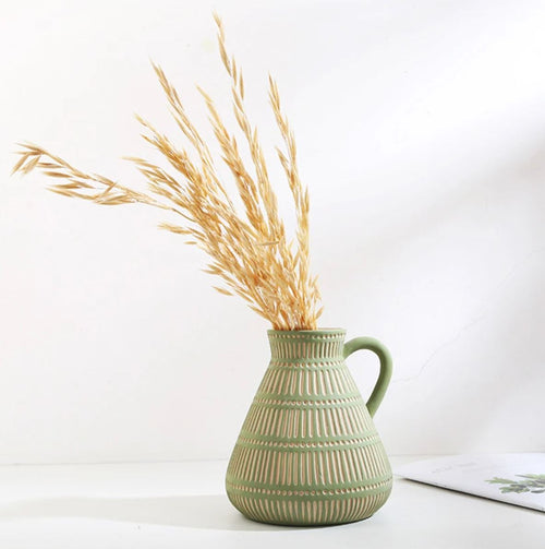 Antique Greek Ceramic Vase, Green, 15 cm