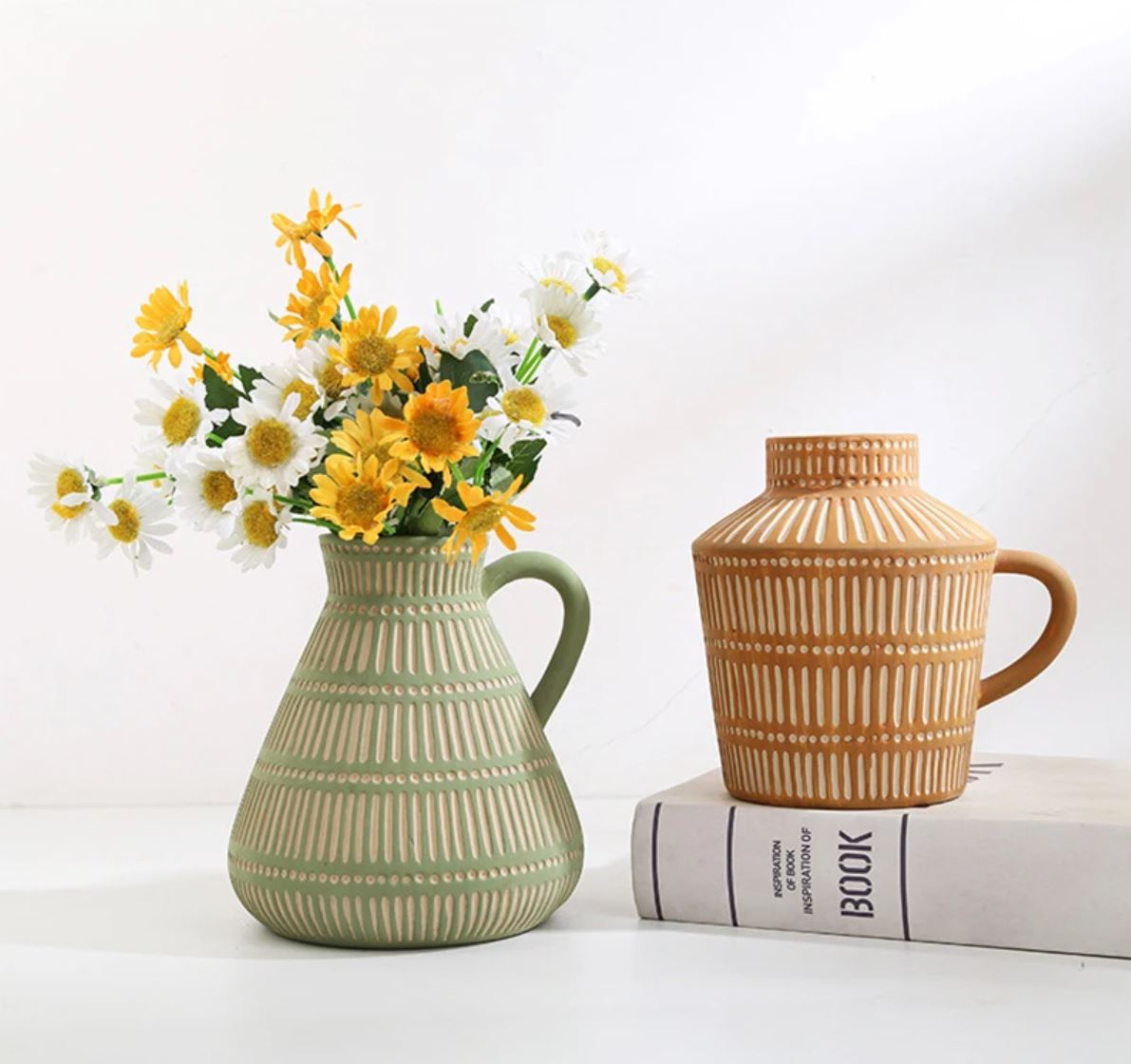Antique Greek Ceramic Vase, Green, 15 cm