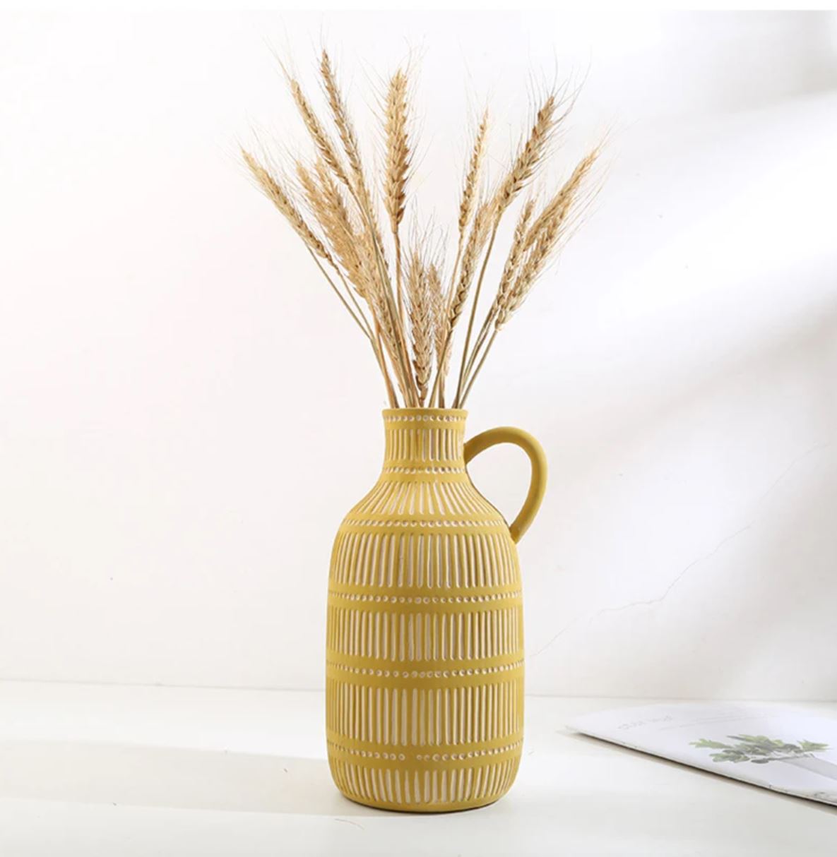 Antique Greek Ceramic Vase, Yellow, 24 cm