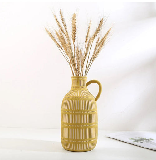Antique Greek Ceramic Vase, Yellow, 24 cm