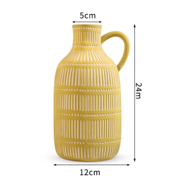 Antique Greek Ceramic Vase, Yellow, 24 cm