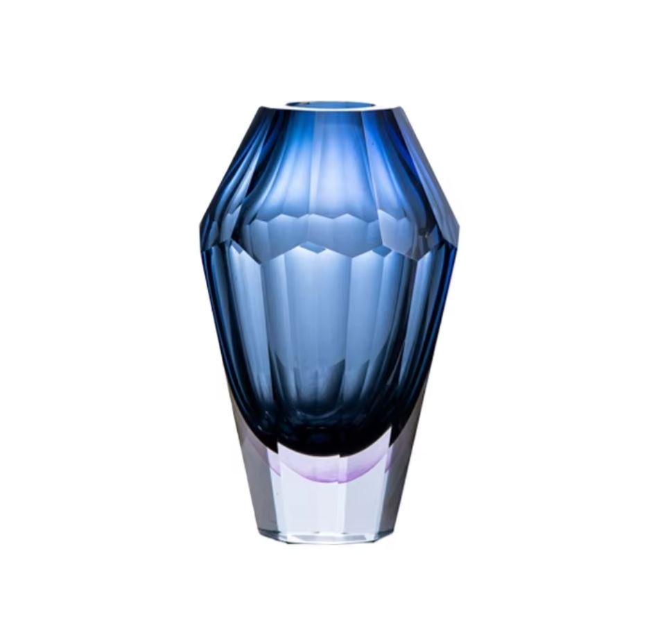 Blue Diamond-Shaped Glass Vase 19 cm