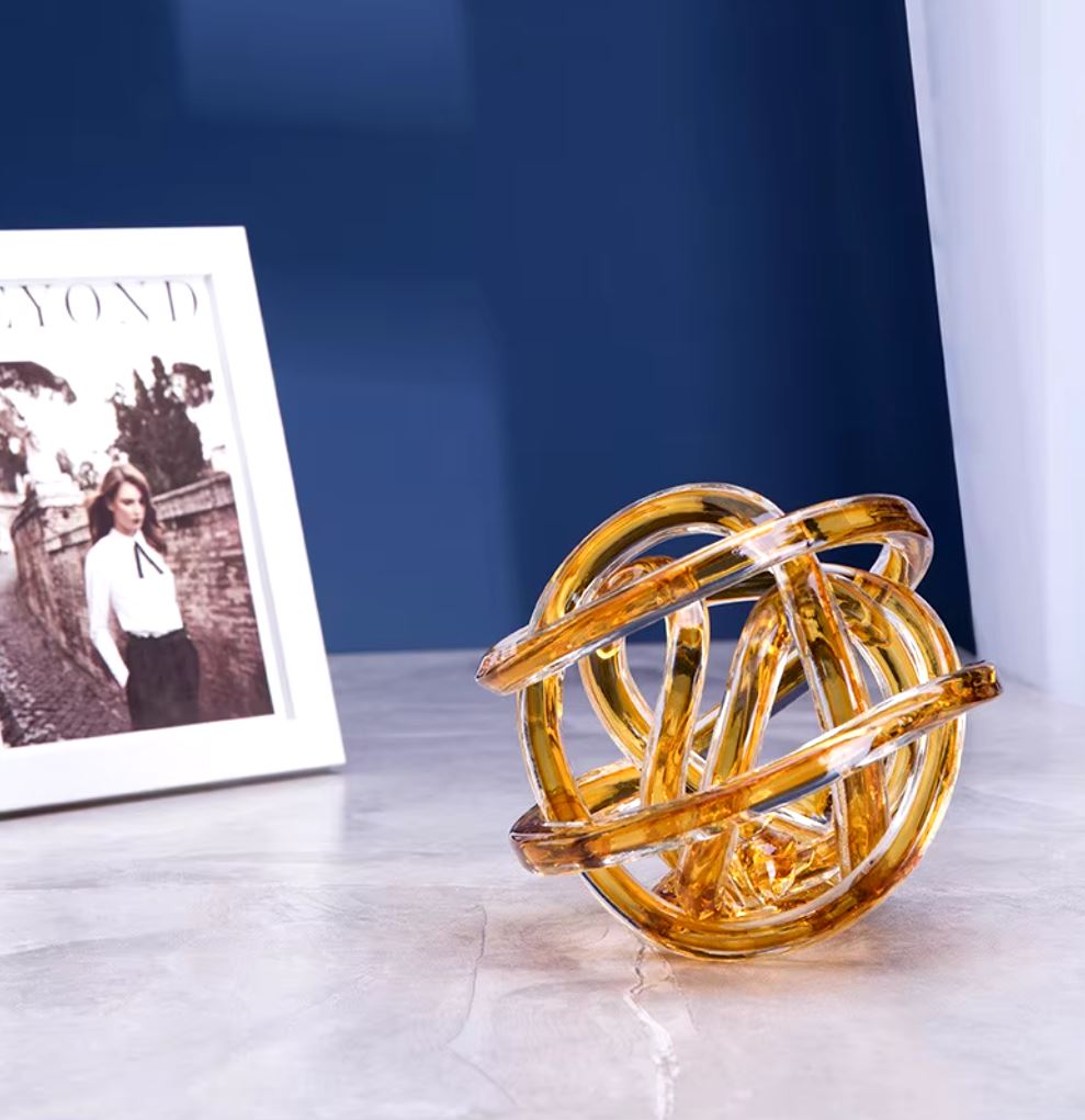 Twisted Coil Glass Sculpture, Amber, 16 cm