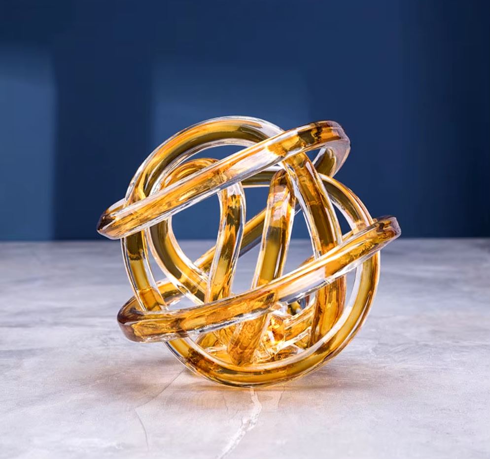Twisted Coil Glass Sculpture, Amber, 16 cm