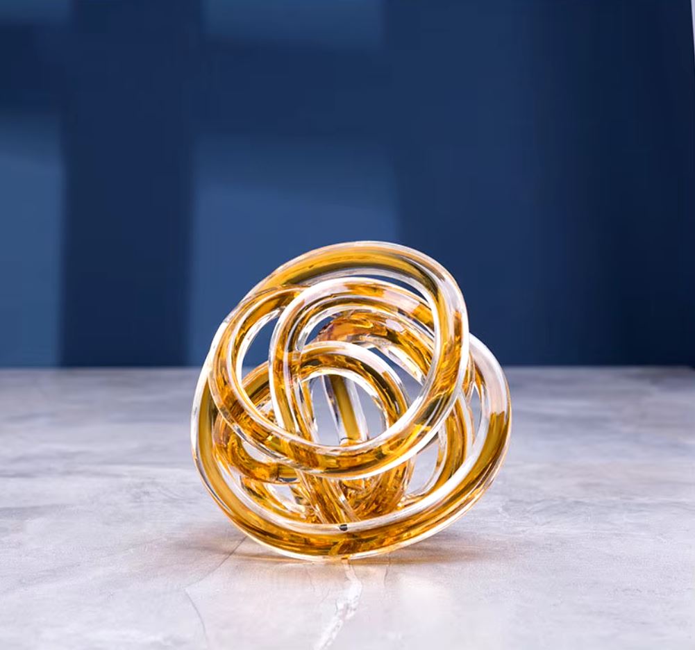 Twisted Coil Glass Sculpture, Amber, 16 cm